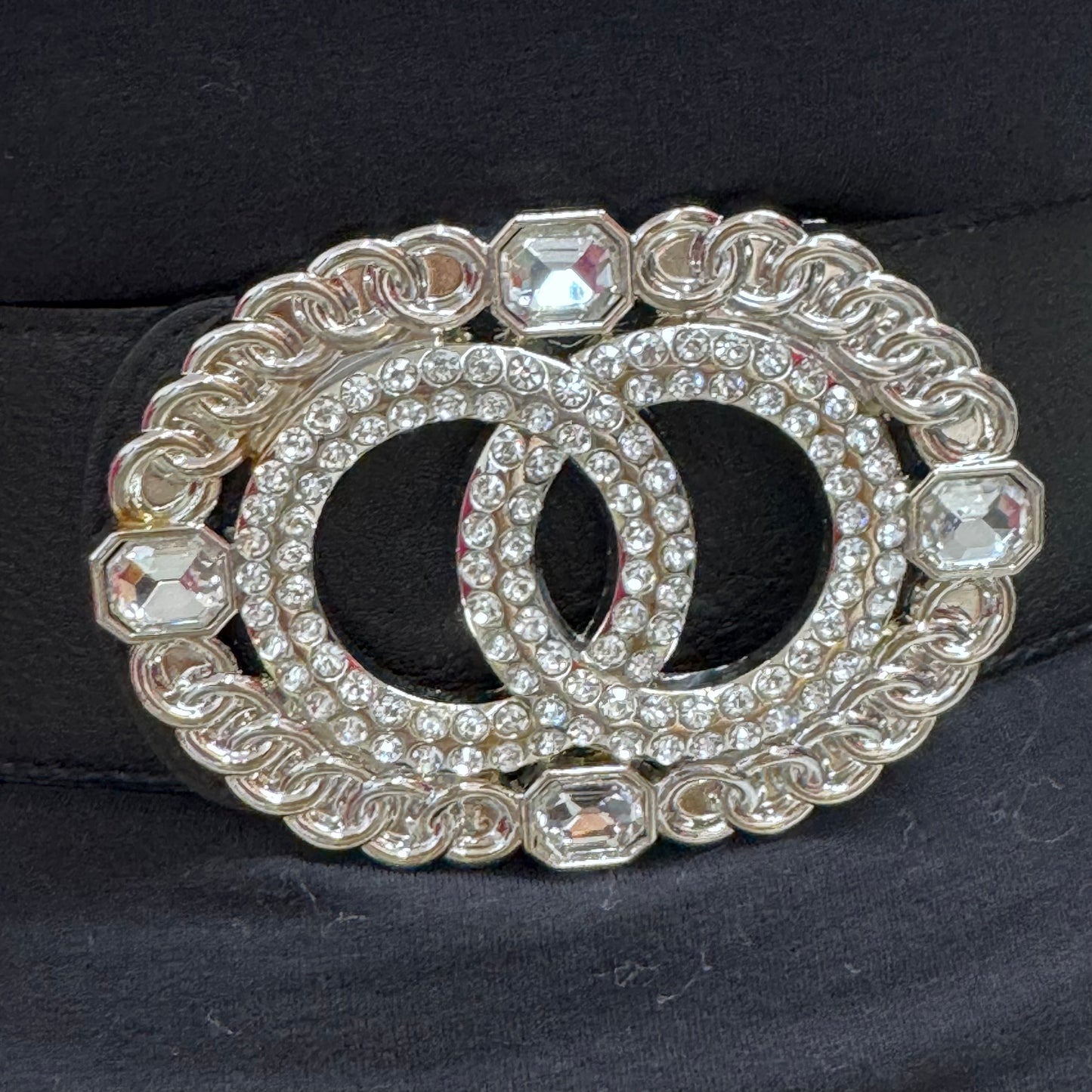 Cleo: Large rhinestone oval buckle belt. One size