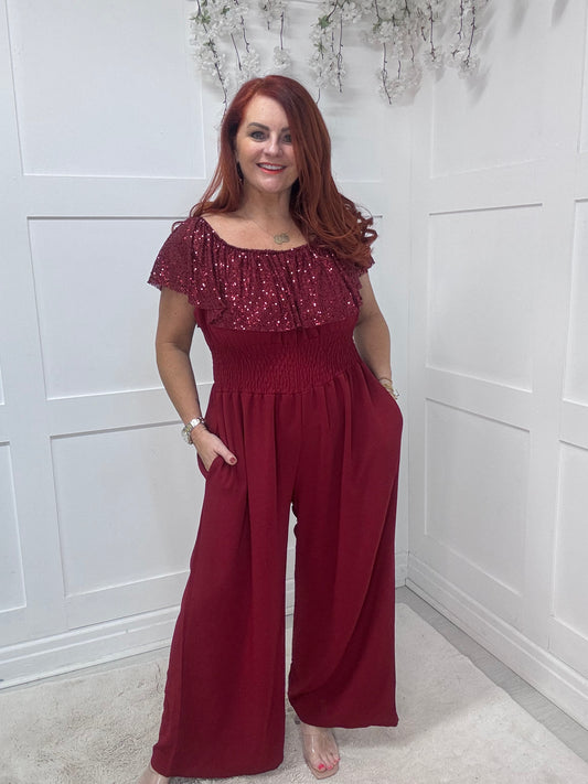 Salma: Sequin multiway wide leg jumpsuit. One size: 14-22