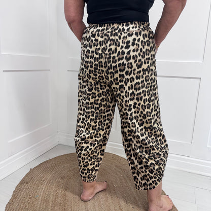 Connie: Leopard print cocoon harem trousers. One Sz: 10-18