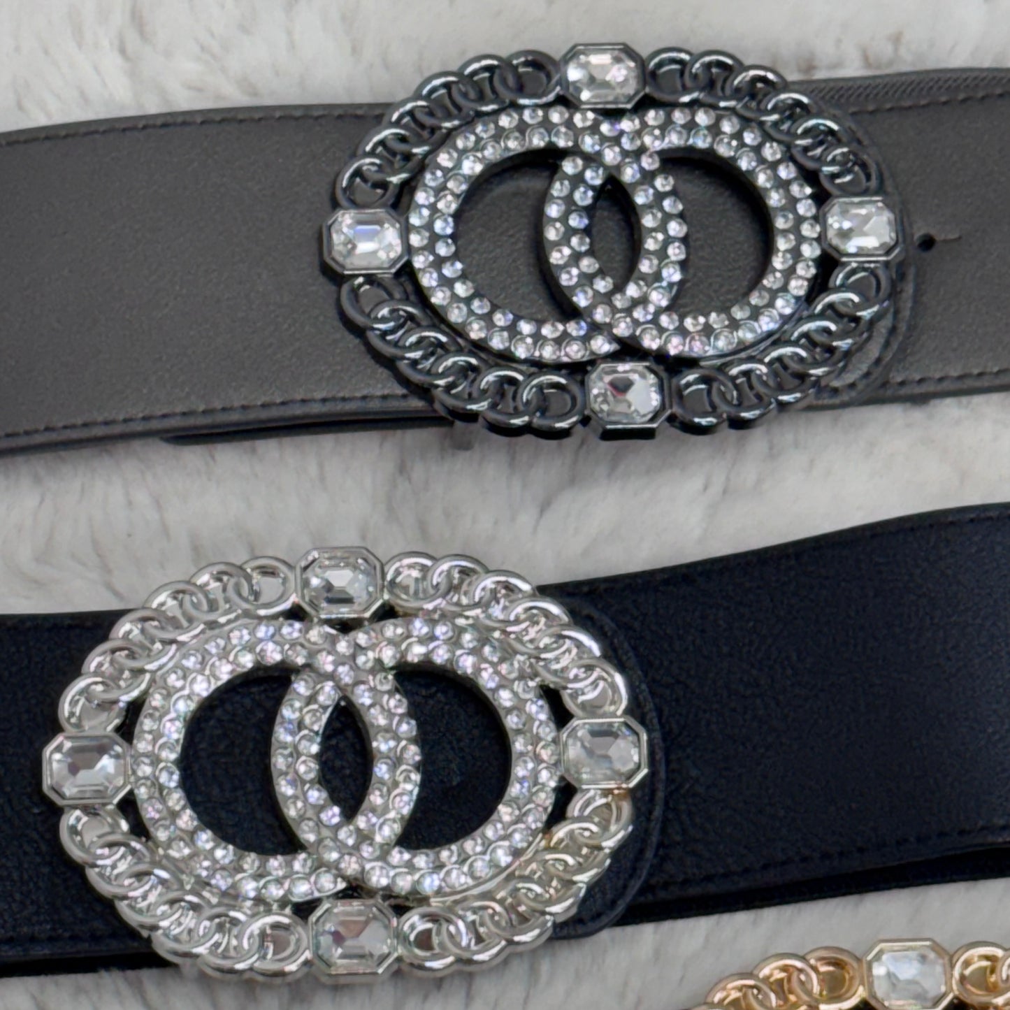 Cleo: Large rhinestone oval buckle belt. One size