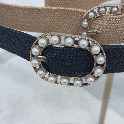 Dolly: Stretchy thin belt with pearl effect buckle. One size 8-22