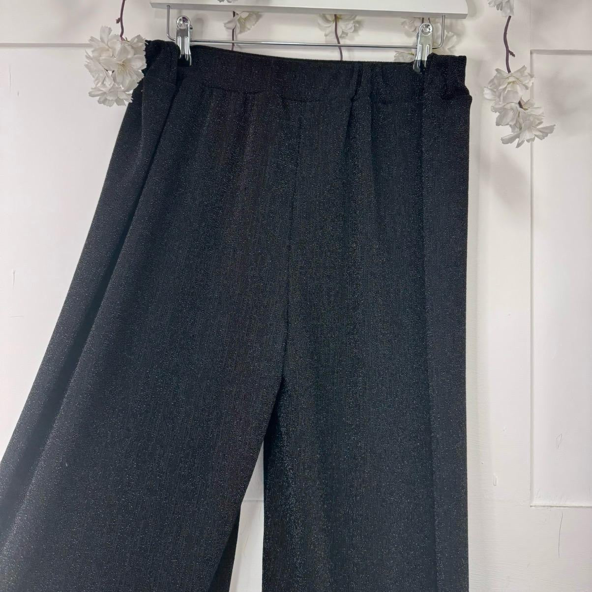 Ivy: Stretchy lurex wide leg trousers. One size: 12-22