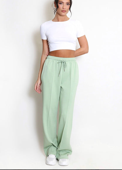 Trudy: Mint stretchy wide leg pocket trousers. 2 sizes