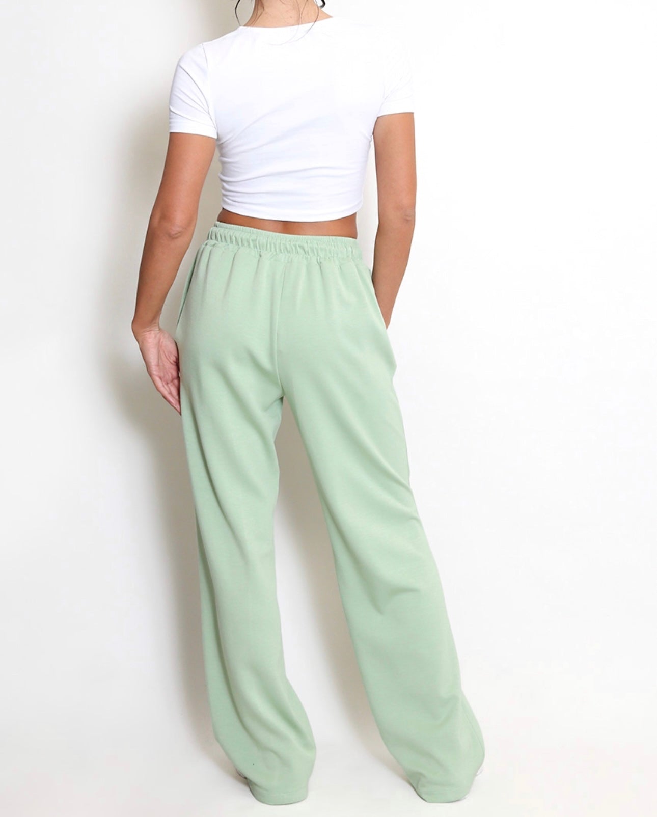 Trudy: Mint stretchy wide leg pocket trousers. 2 sizes