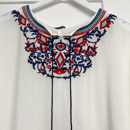 Zana: Embroidered long kaftan top. One Size 14-26