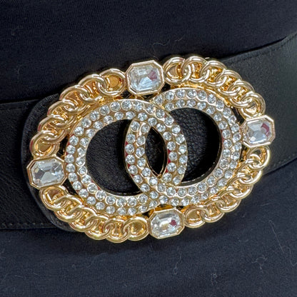 Cleo: Large rhinestone oval buckle belt. One size