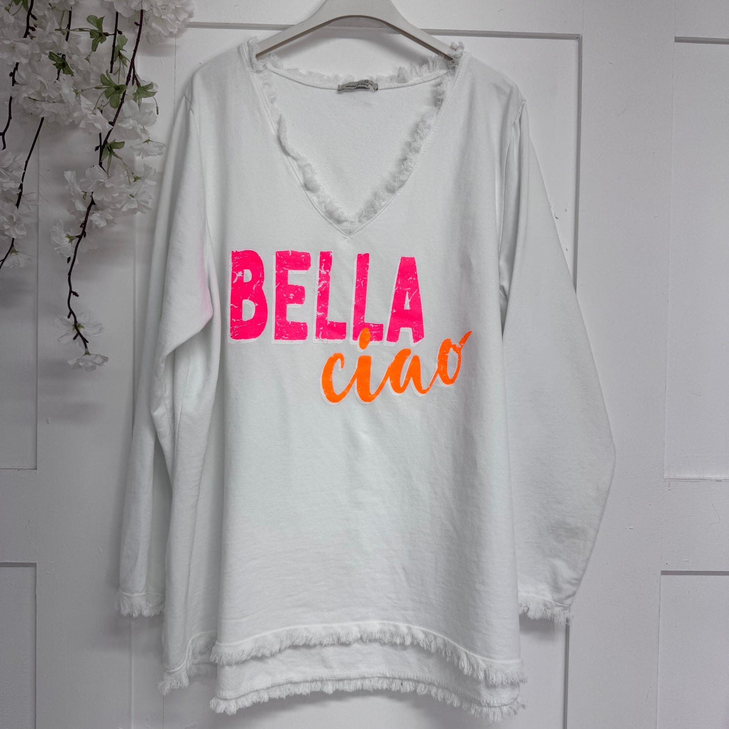 Sadie: V Neck Bella Ciao Cotton Top for Women, One Size Fits 14-20