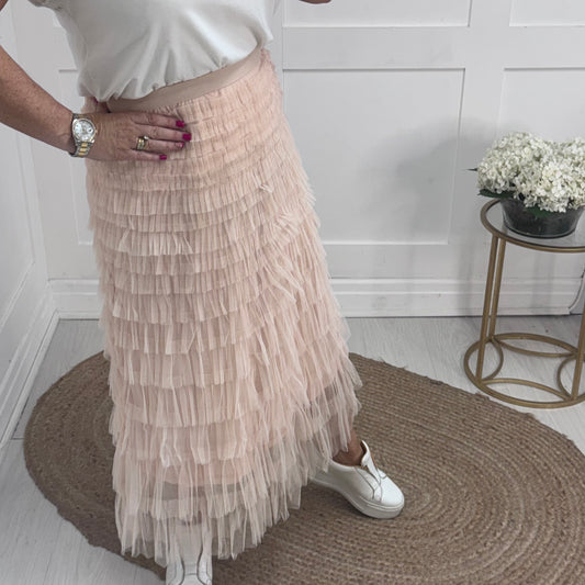 Tiffany: Tulle nude pink multi layer net skirt. One size 8-18