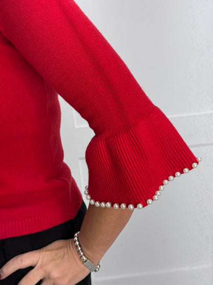 Martha: Knitted top with pearl sleeve. One size: 8-14