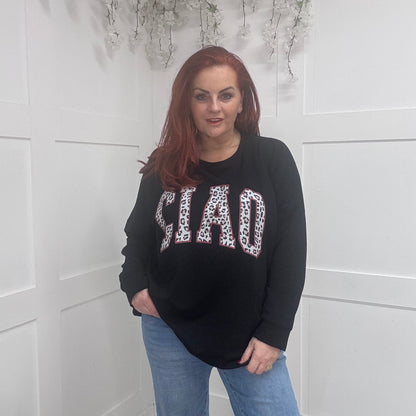 Mckenzie: Ciao leopard print logo sweatshirt. One Sz: 12-20