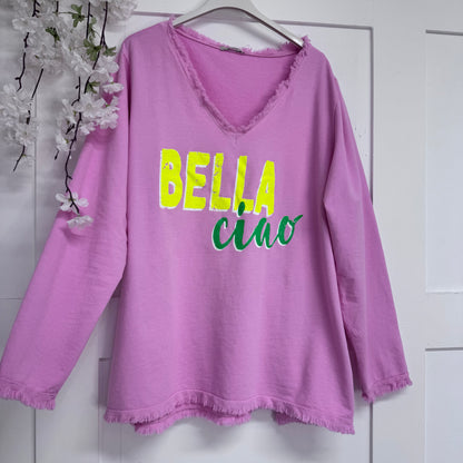 Sadie: V Neck Bella Ciao Cotton Top for Women, One Size Fits 14-20