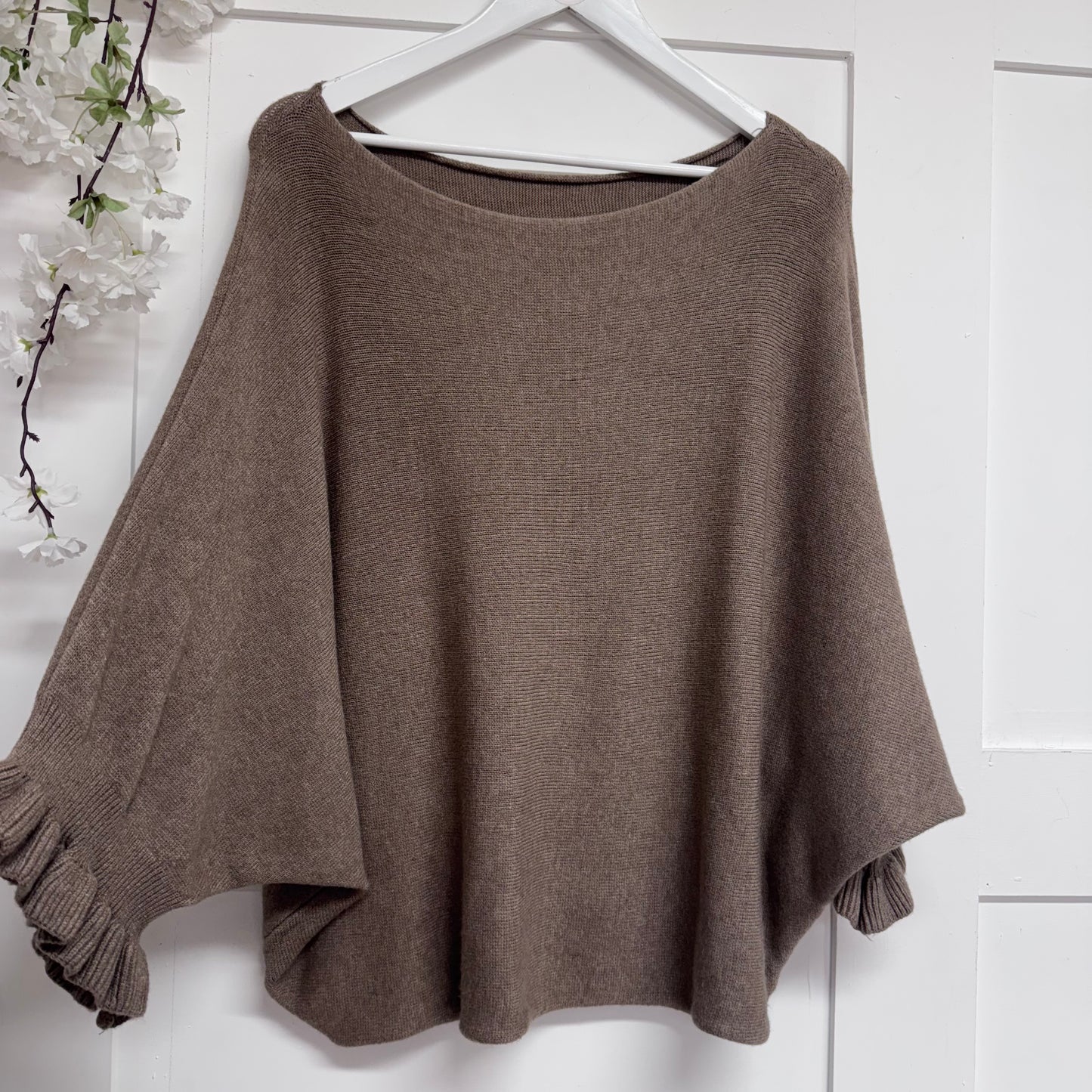 Sierra: Batwing Fluted Sleeve Knitted Top. One Size 12-22