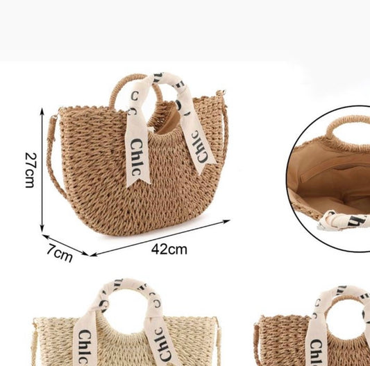 Chloe: Beige rattan basket bag