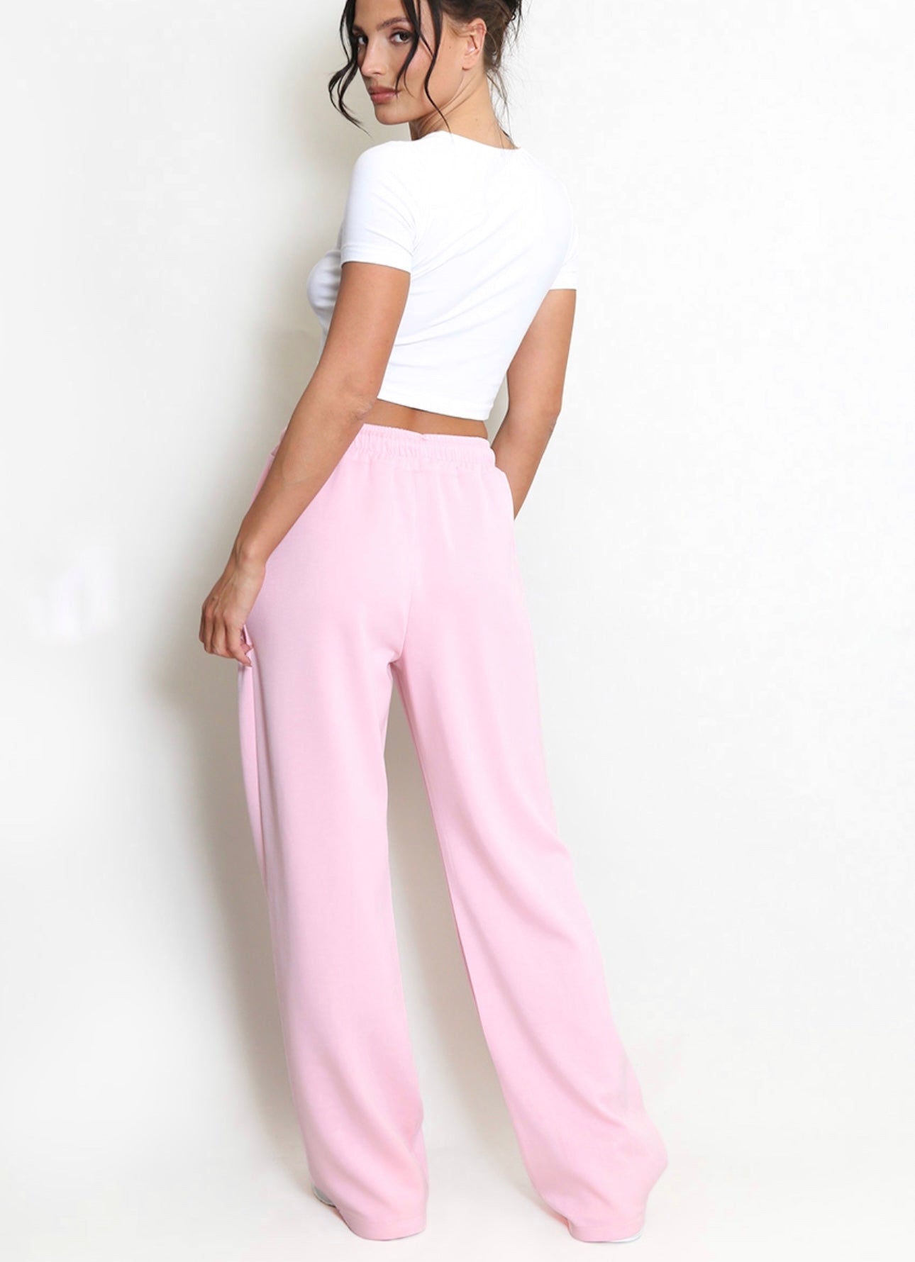 Trudy: Pink stretchy wide leg pocket trousers. 2 sizes