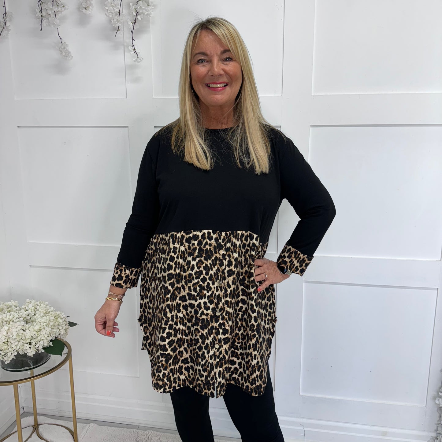 Lizzie: Long leopard print cotton top. 2 sizes