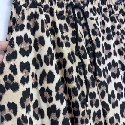 Paige: Leopard print wide leg cotton trousers. One Sz: 10-16