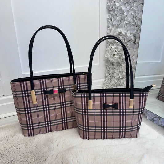 Fliss: Brown check & bow shopper