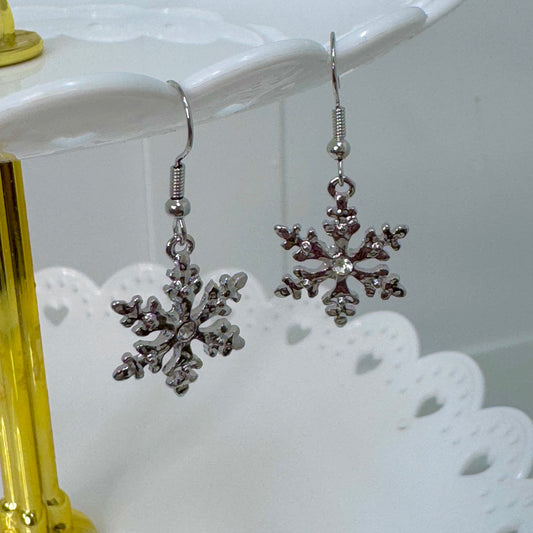 Pia: Silver & diamanté snowflake earrings