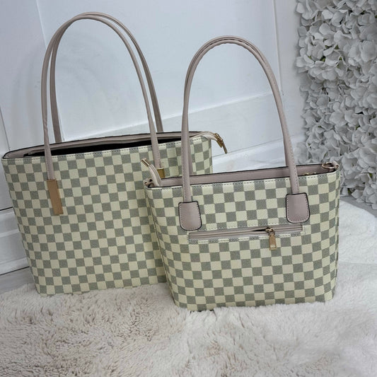 Fiona: Cream check handbag/shopper