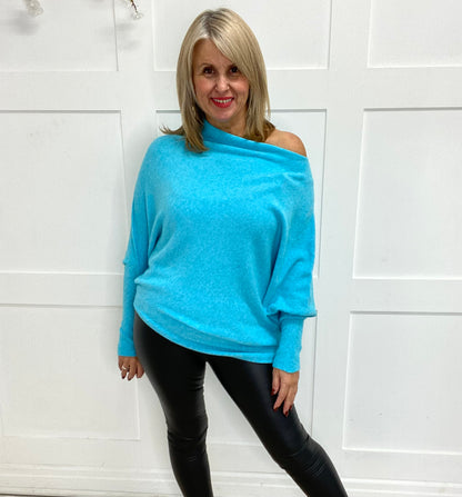 Erika: Asymmetrical slouch soft knit top. One size 10-18