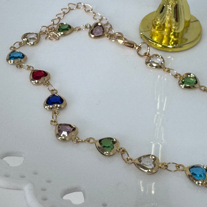 Beth: Multicoloured gold heart choker necklace