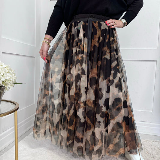 Dakota: Leopard print tulle skirt. One size 12-20