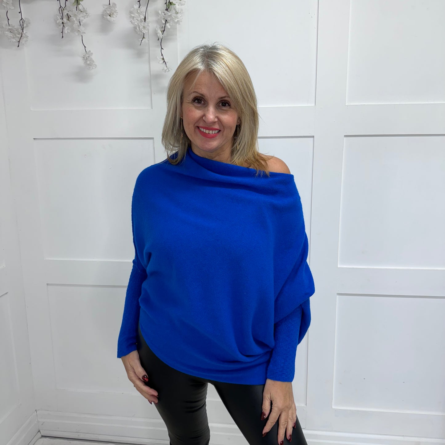 Erika: Asymmetrical slouch soft knit top. One size 10-18