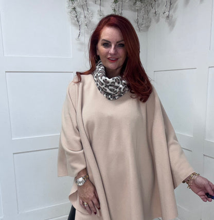 Audrey: Cream & leopard cowl neck poncho. Free size