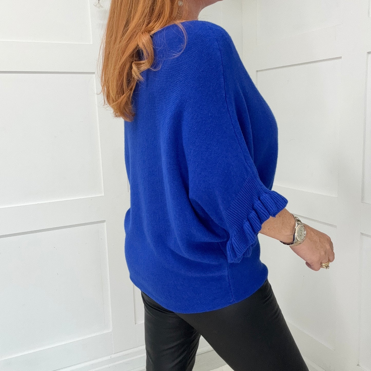 Sierra: Batwing Fluted Sleeve Knitted Top. One Size 12-22