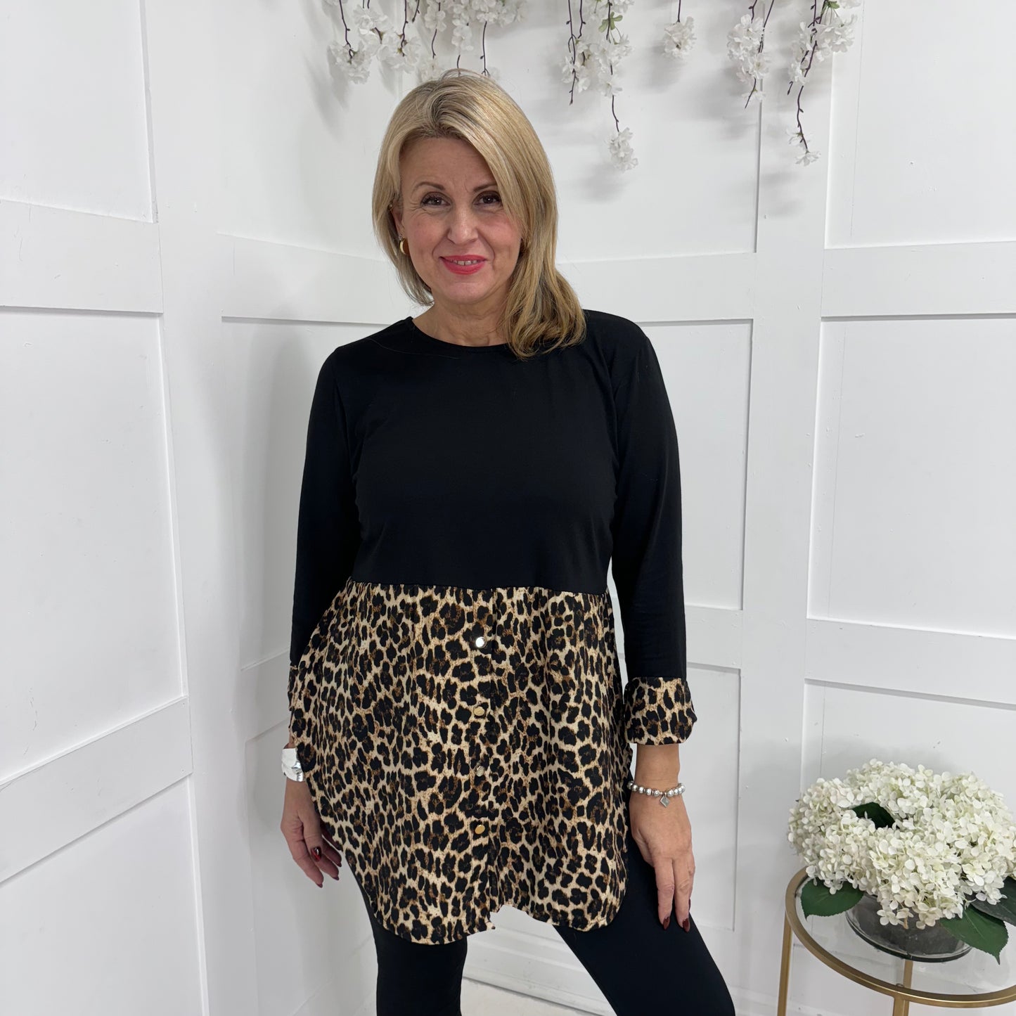 Lizzie: Long leopard print cotton top. 2 sizes