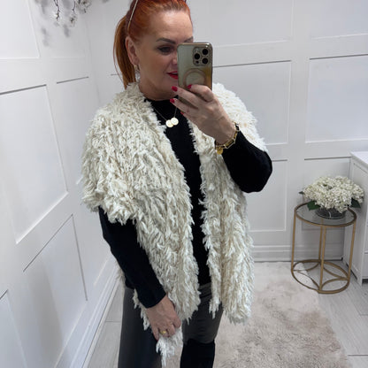 Gigi: Ostrich faux fur long gilet.  Free size