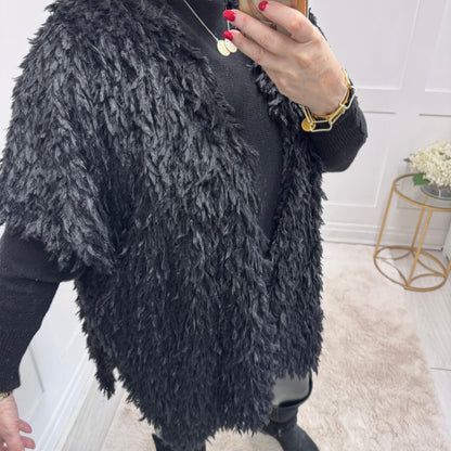 Gigi: Ostrich faux fur long gilet.  Free size