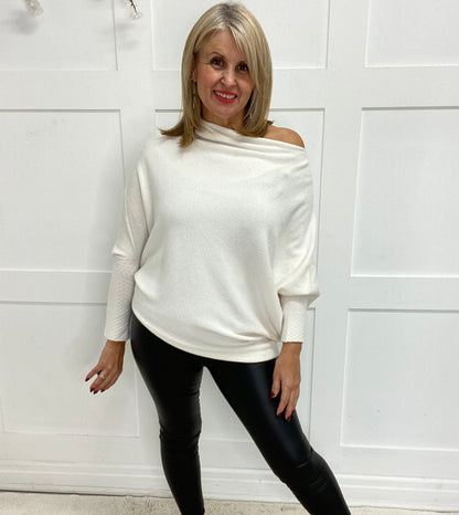 Erika: Asymmetrical slouch soft knit top. One size 10-18