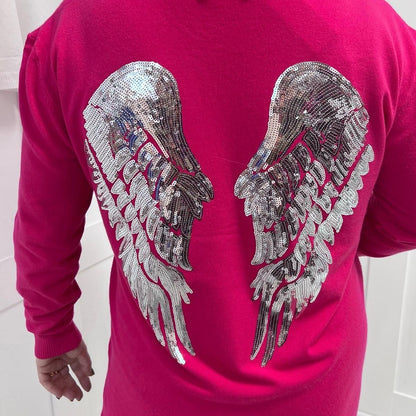 Wren: Soft knit silver sequin angel wing top. One size: 12-20