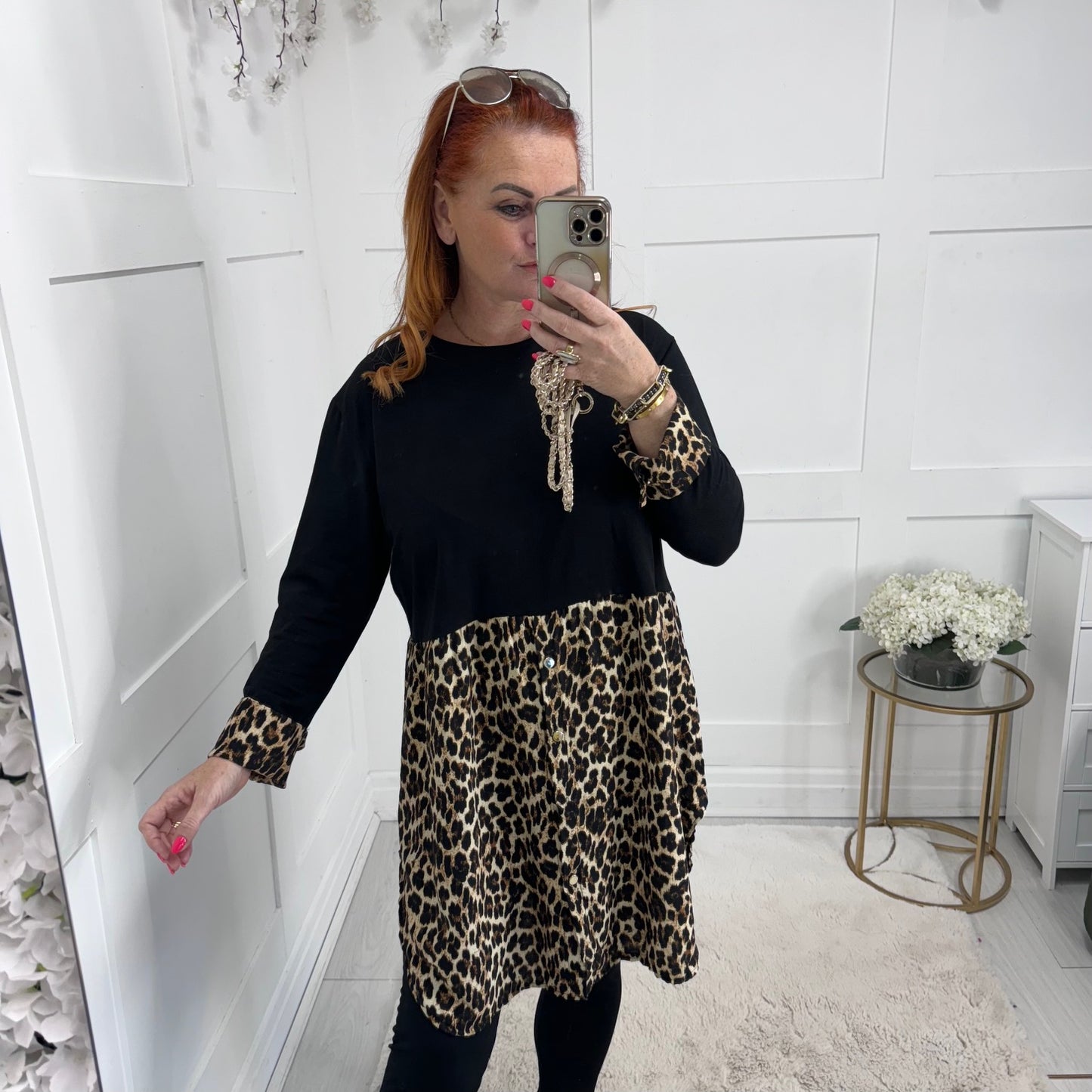 Lizzie: Long leopard print cotton top. 2 sizes