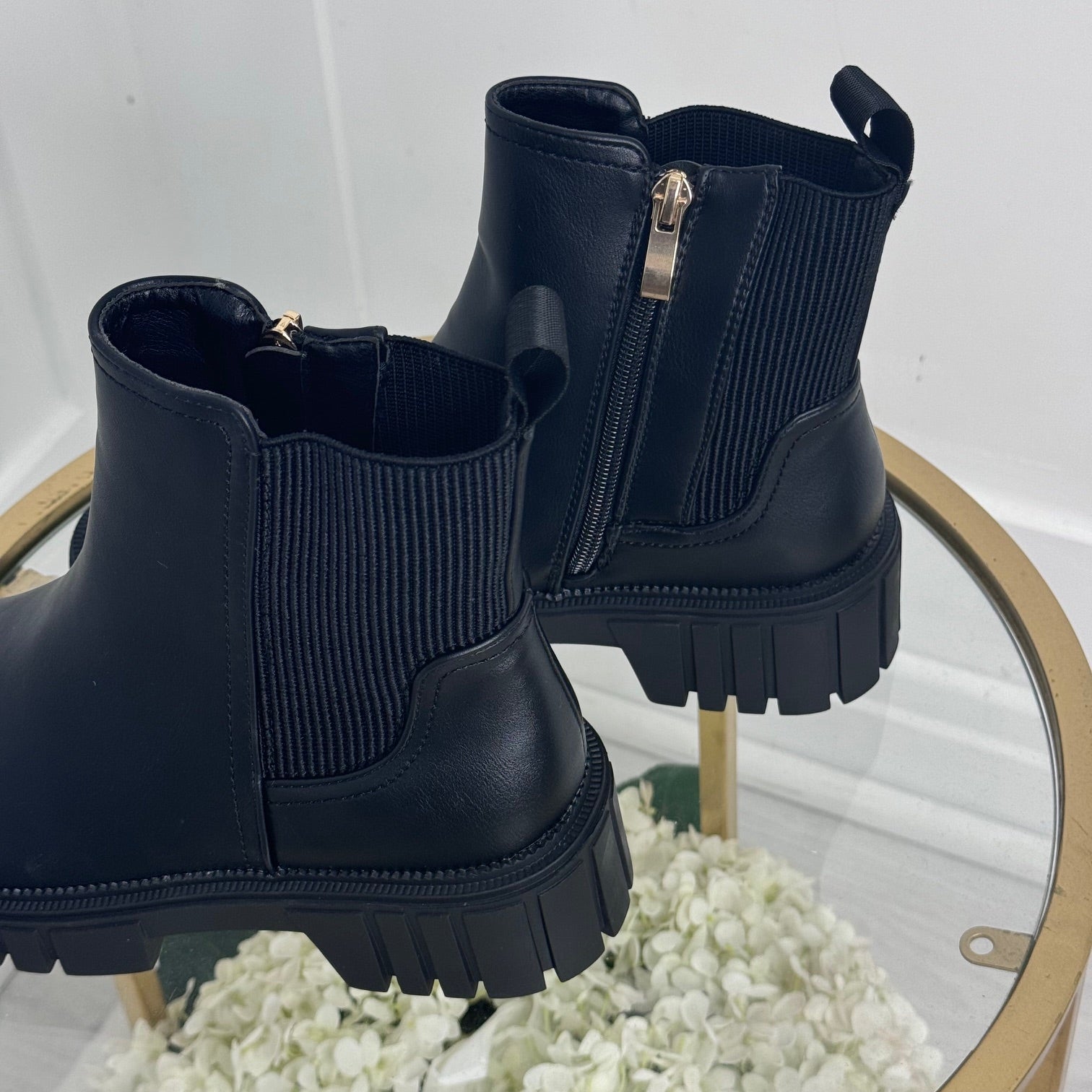 India Matt black chunky chelsea boots. Sizes 3 8. Mulberry Moon Limited