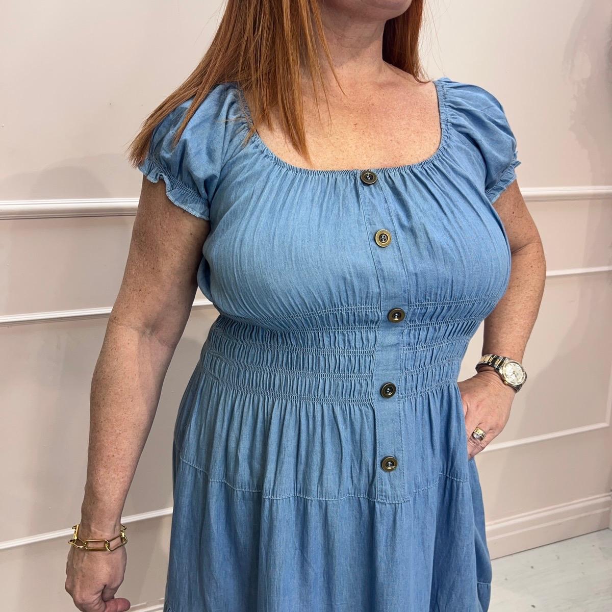 Plus size denim bardot dress hotsell